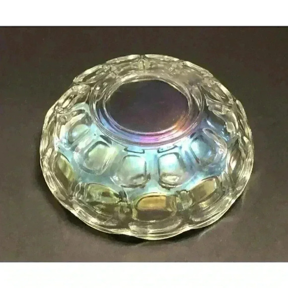 VTG Federal Yorktown Clear Iridescent Carnival Glass Bowl Grannycore Scalloped - Picture 13 of 15